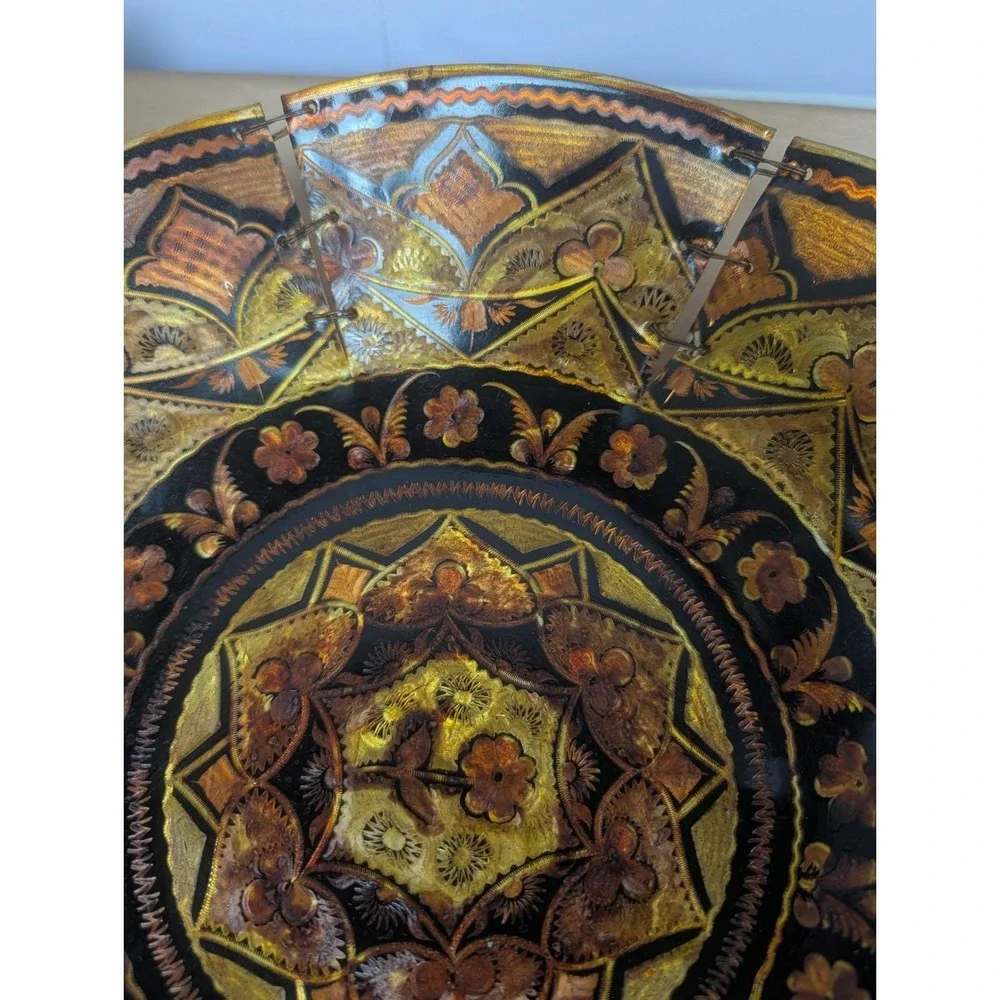 Vintage Upcycled Copper Enamel Art‎ Decorative bowl Floral Motif Wall Decor